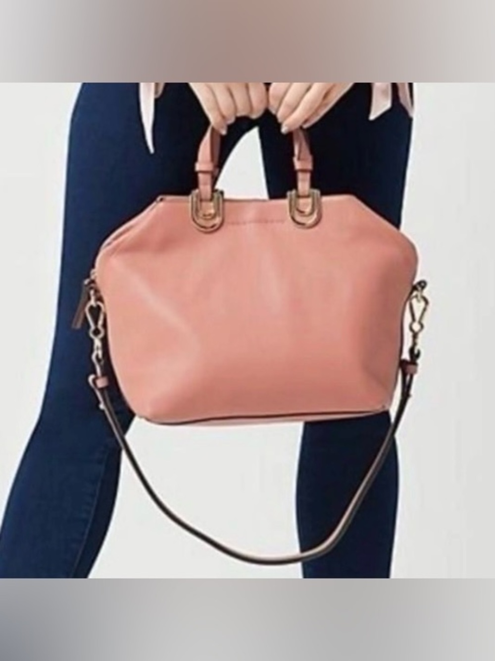 Vince Camuto Salmon Colored Leather Satchel Handbag w/Crossbody